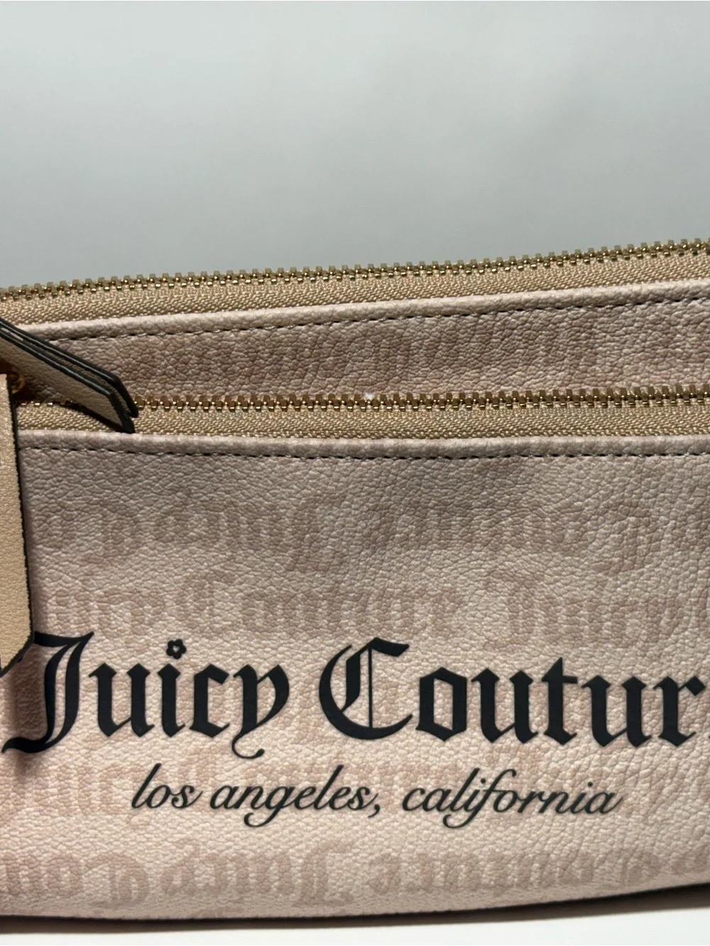 Juicy Couture Heritage Gothic Logo Double Zip Wallet Wristlet Pouch Clutch NWT